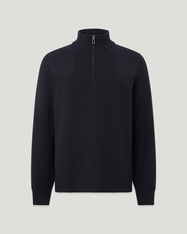 Men's Organic Cotton Commander Quarter Zip Jumper in Dark Ink | Belstaff US