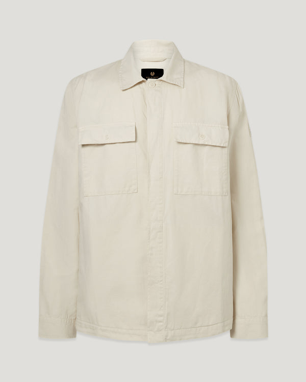 Men's Garment Dye Cotton Linen Maritime Overshirt in Silver Birch | Belstaff US