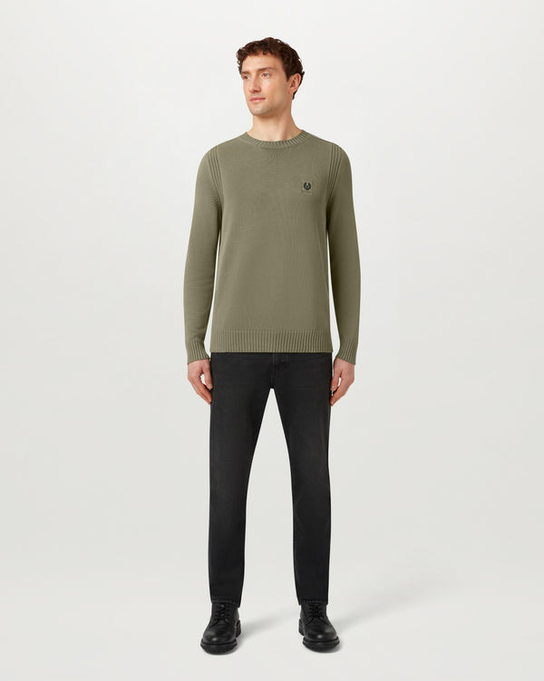 Men's Fade-Out Garment Dye Cotton Watch Sweater Light in Lichen | Belstaff US