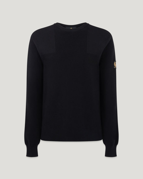 Men's Organic Cotton Commander Crewneck Jumper in Black | Belstaff ROW