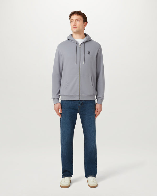 Men's Cotton Fleece Belstaff Full Zip Hoodie in Faded Indigo | Belstaff US