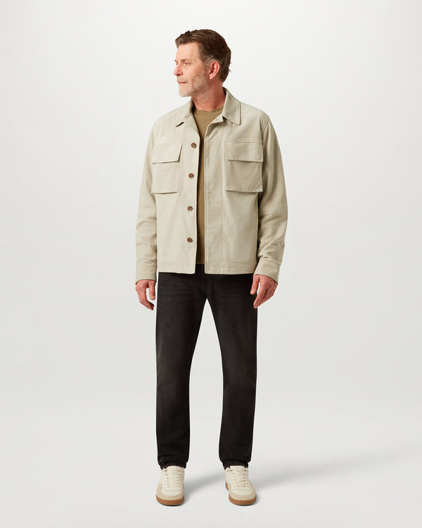 Men's Flyweight Suede Waymark Overshirt in Dark Sand | Belstaff US