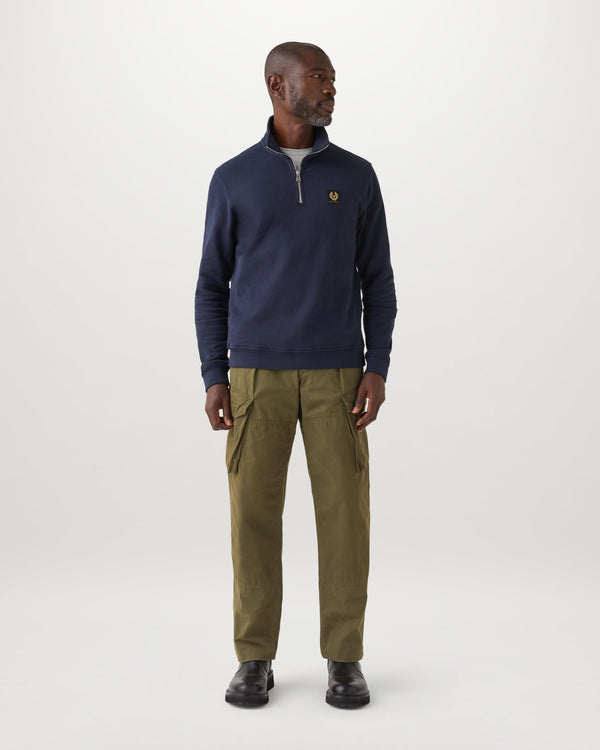 Men's Cotton Fleece Belstaff Quarter Zip Sweatshirt in Dark Ink | Belstaff ROW