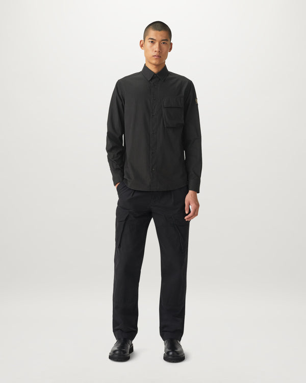 Men's Garment Dye Cotton Scale Shirt in Black | Belstaff ROW