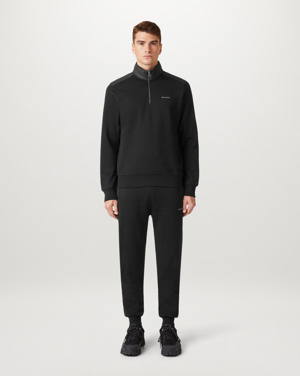 Men's Cotton Fleece Alloy Quarter Zip Sweatshirt in Black | Belstaff ROW