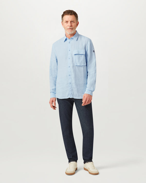 Men's Garment Dyed Linen Scale Shirt in Sky Blue | Belstaff ROW