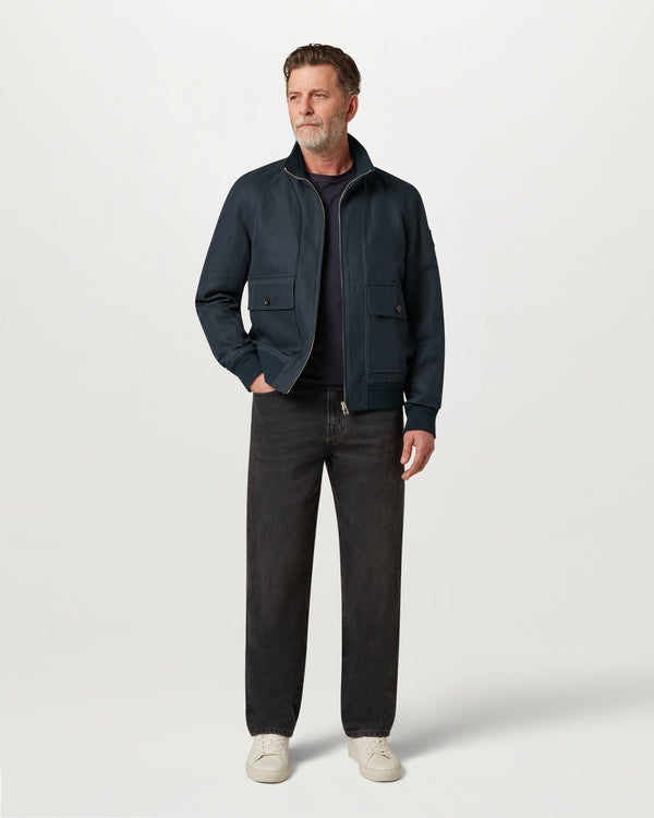 Men's Tailored Linen Cotton Twill Helston Jacket in Dark Ink | Belstaff US