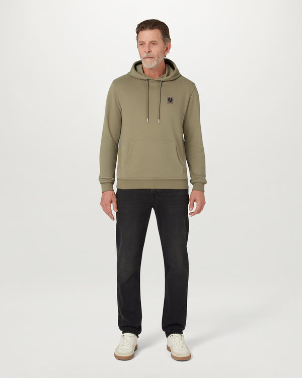 Men's Cotton Fleece Belstaff Hoodie in Fatigue Green | Belstaff US