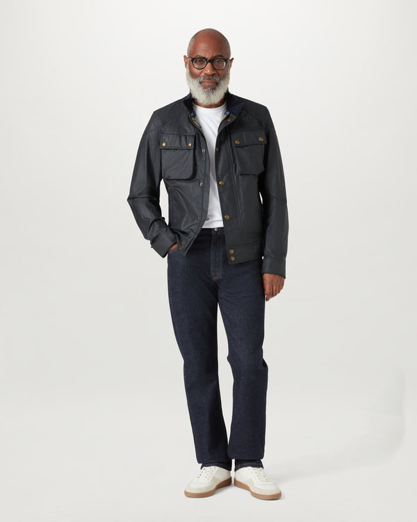 Men's Waxed Cotton Racemaster Jacket in Dark Navy | Belstaff ROW
