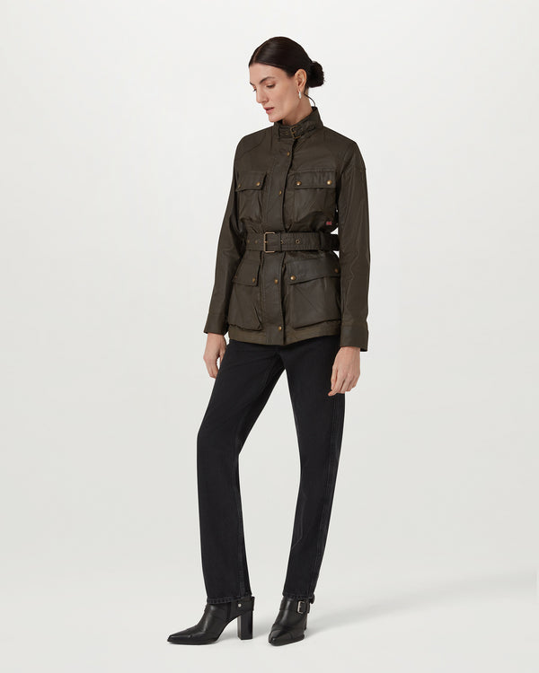 Women's Waxed Cotton Trialmaster Jacket in Faded Olive | Belstaff ROW