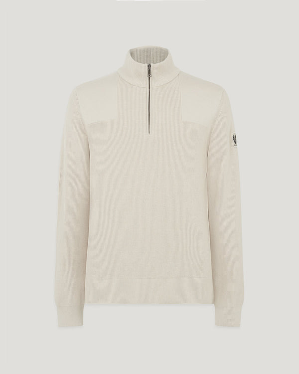 Men's Organic Cotton Commander Quarter Zip Jumper in Silver Birch | Belstaff ROW