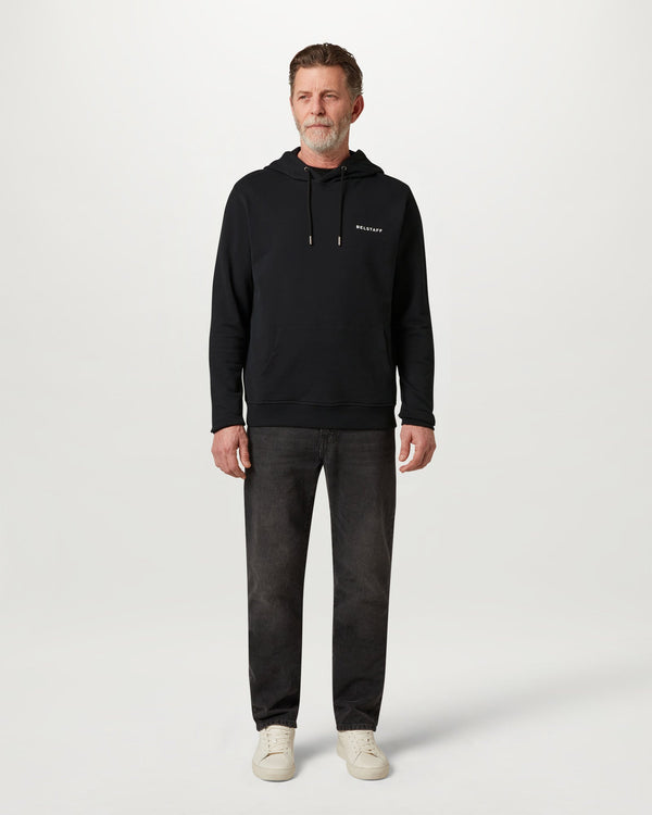 Men's Cotton Fleece Border Hoodie in Black | Belstaff US