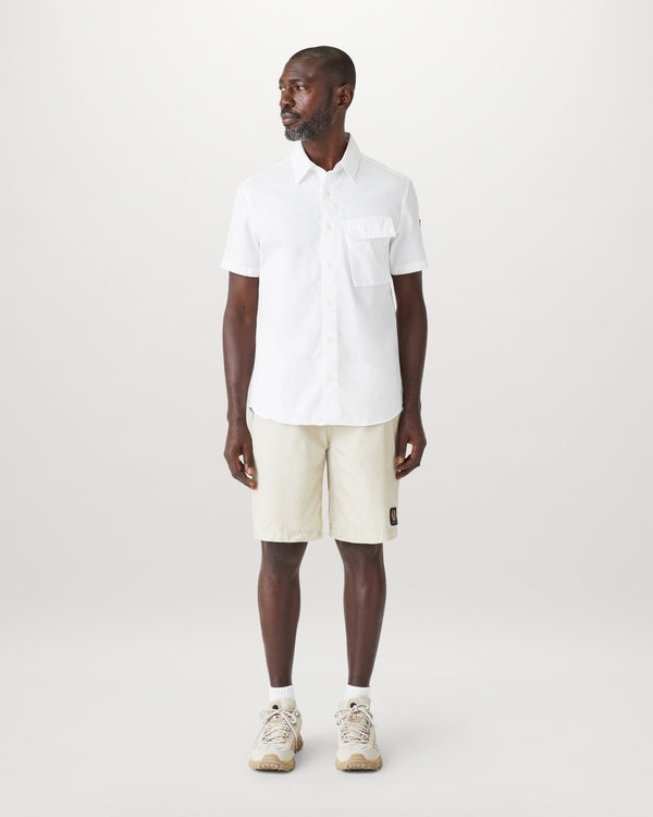 Men's Garment Dye Cotton Scale Short Sleeve Shirt in White | Belstaff ROW