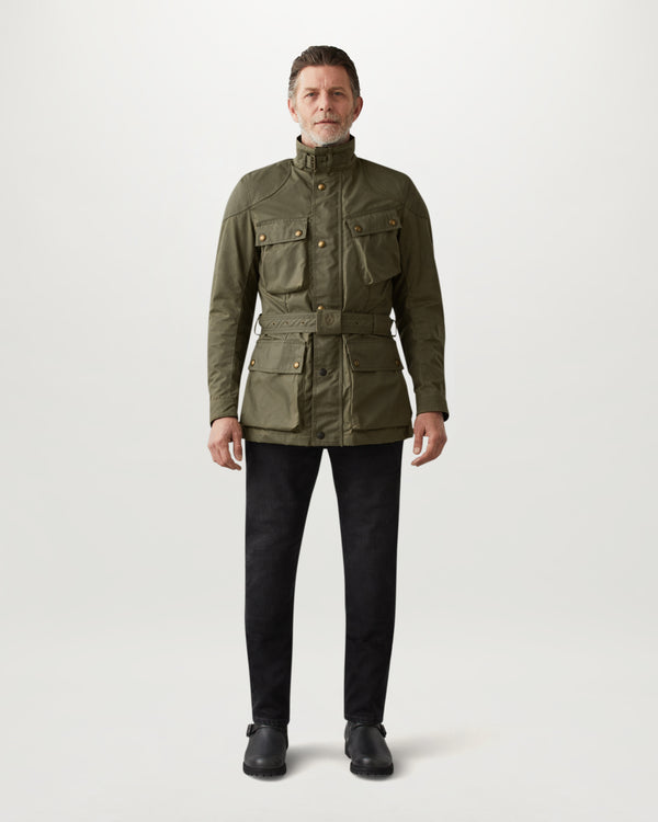 Men's Waxed Cotton Trialmaster Motorcycle Jacket in Olive Green | Belstaff ROW