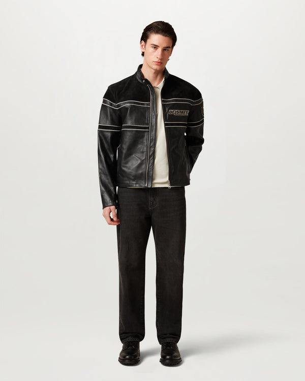 Men's Calf Leather/Calf Suede Competition Speed Jacket in Black | Belstaff US