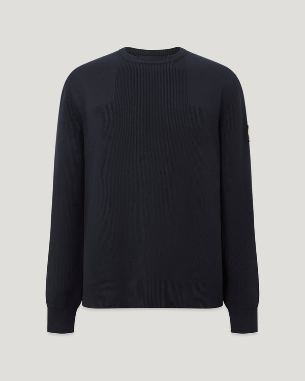 Men's Organic Cotton Commander Crewneck Jumper in Dark Ink | Belstaff US