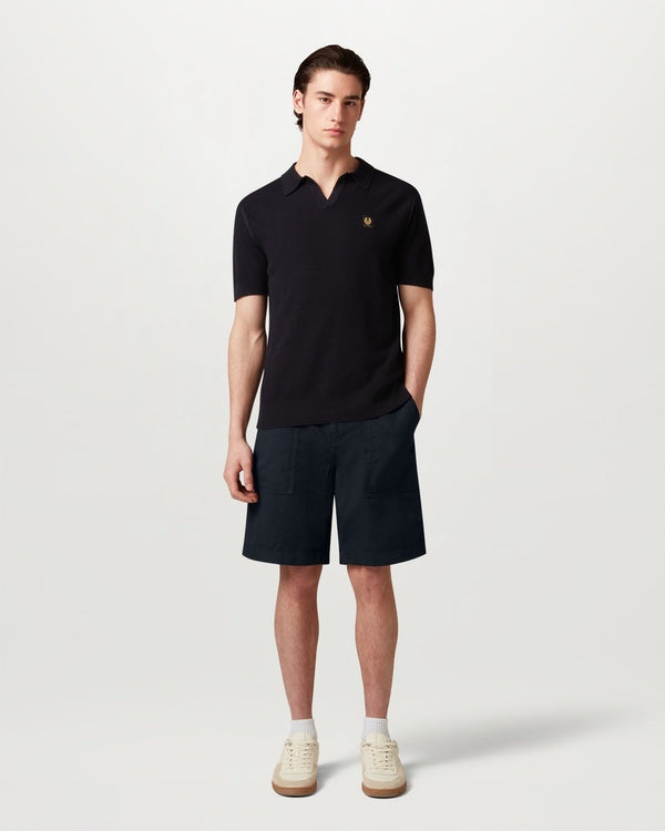 Men's Garment Dye Cotton Linen Maritime Short in Dark Ink | Belstaff US