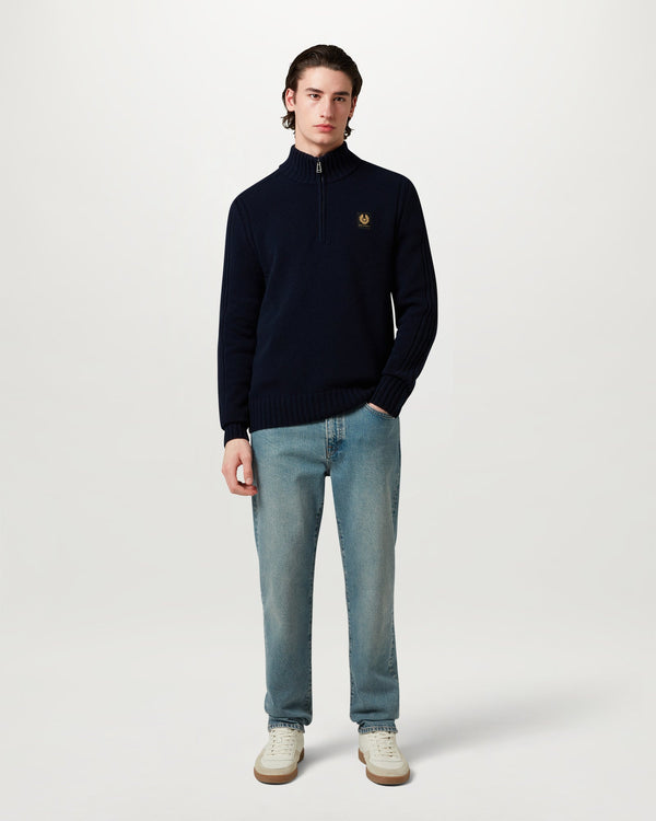 Men's LambsWool Watch Quarter Zip Jumper in Dark Ink | Belstaff ROW