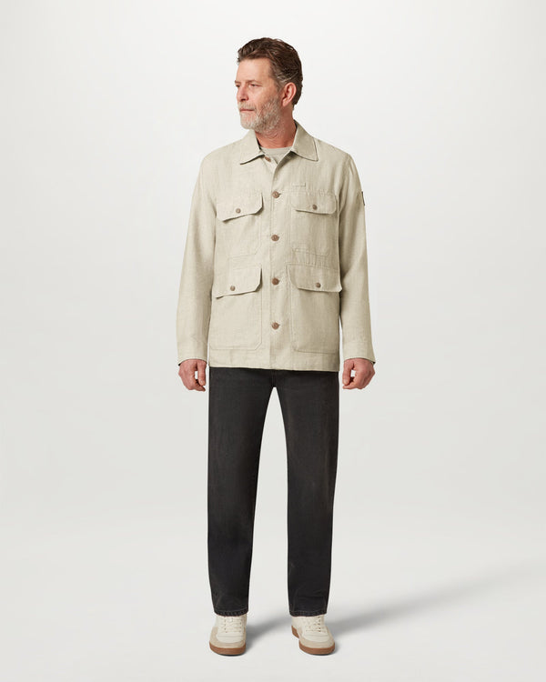 Men's Tumbled Melange Linen Forge Jacket in Dark Sand | Belstaff US