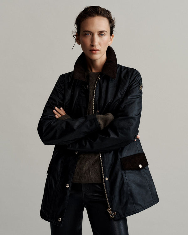 Women's Waxed Cotton Burghley Jacket in Black | Belstaff ROW