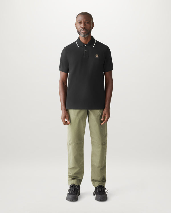 Men's Cotton Pique Tipped Polo in Black | Belstaff ROW