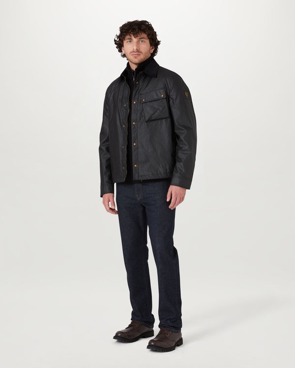 Men's Waxed Cotton Ground Jacket in Black | Belstaff ROW