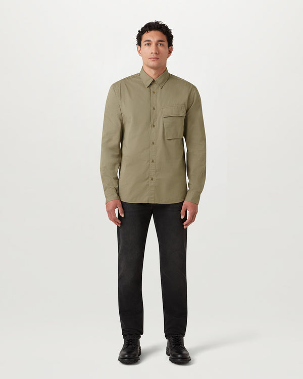 Men's Garment Dye Cotton Scale Shirt in Fatigue Green | Belstaff US