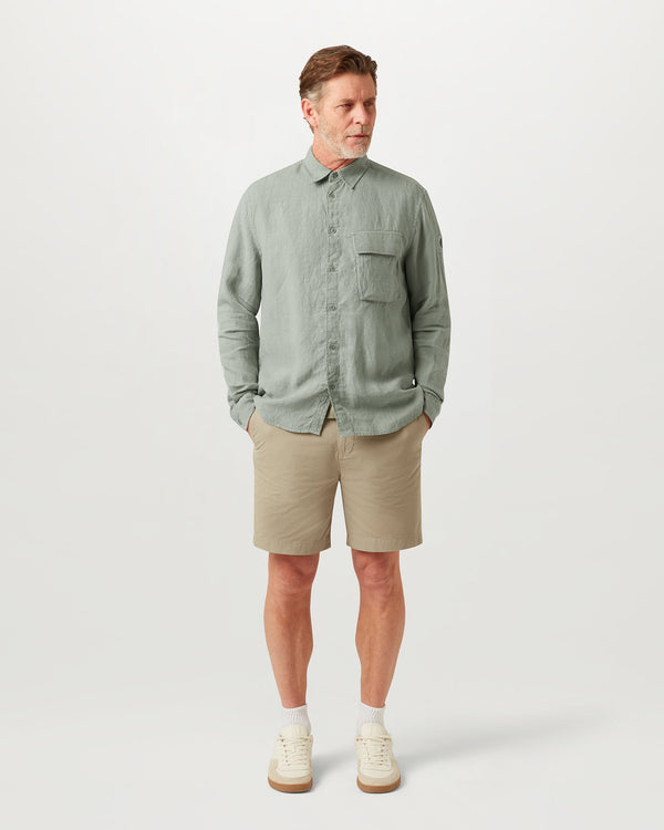 Men's Garment Dyed Linen Scale Shirt in Lichen | Belstaff US