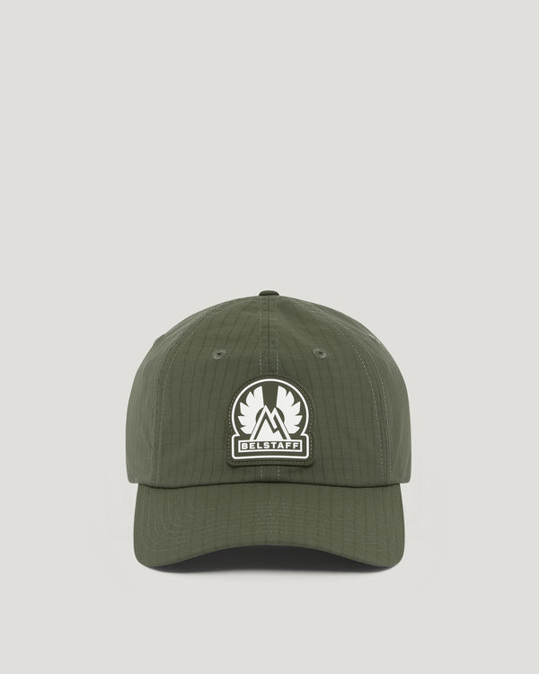 Unisex Compact Ripstop Mountain Logo Cap in Faded Olive | Belstaff US