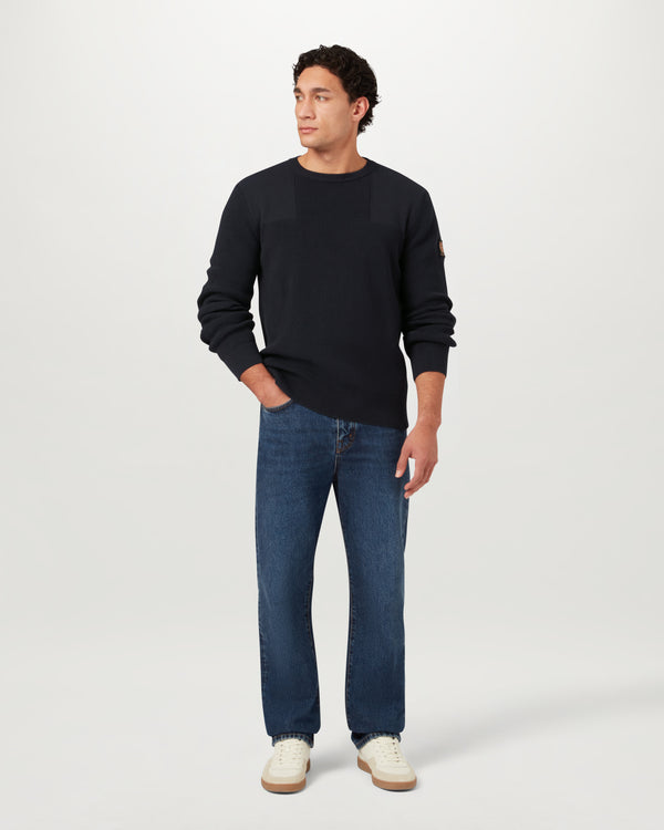 Men's Organic Cotton Commander Crewneck Jumper in Dark Ink | Belstaff US