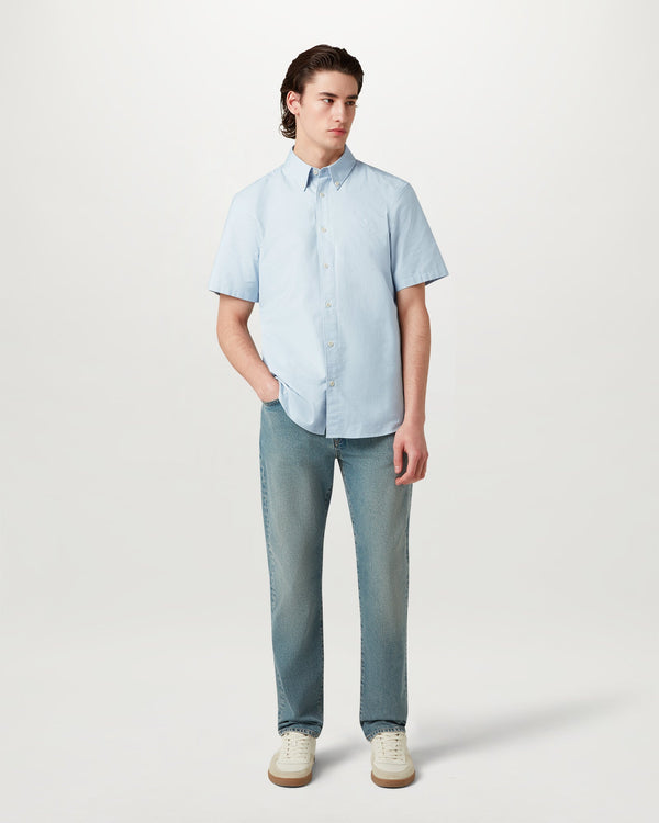Men's Compact Cotton Oxford Short Sleeve Street Shirt in Sky Blue | Belstaff US