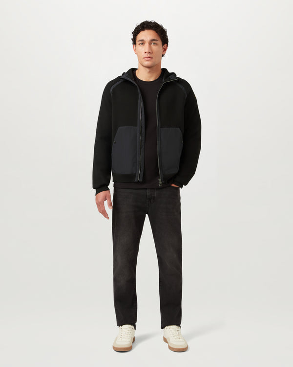 Men's Cotton Milano Mix Media View Hooded Full Zip in Black | Belstaff US