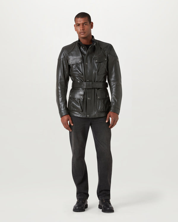 Men's Hand Waxed Leather Trialmaster Motorcycle Jacket in Antique Black | Belstaff ROW