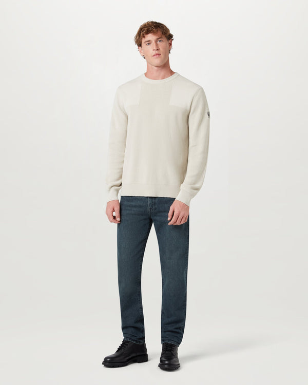 Men's Organic Cotton Commander Crewneck Jumper in Silver Birch | Belstaff ROW
