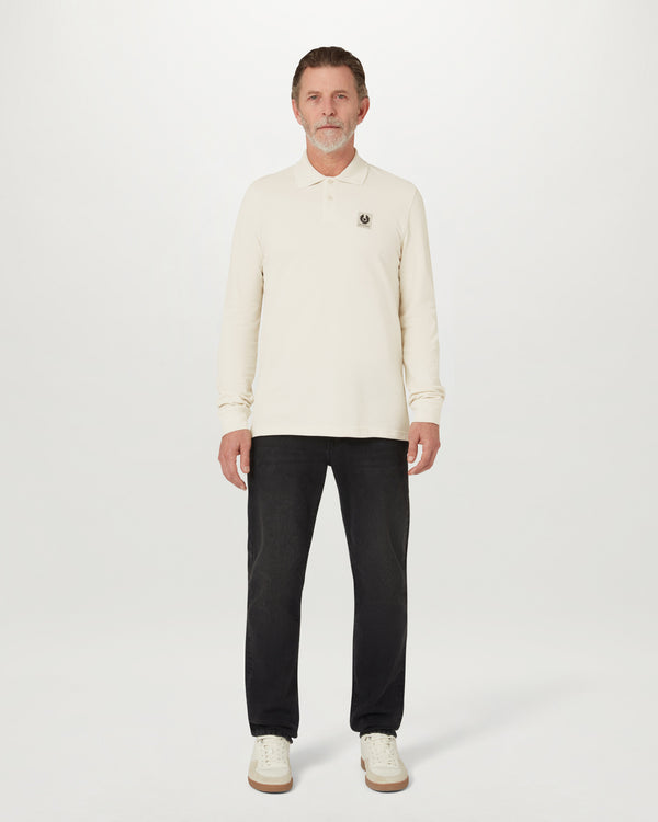 Men's Cotton Pique Belstaff Long Sleeved Polo in Silver Birch | Belstaff US