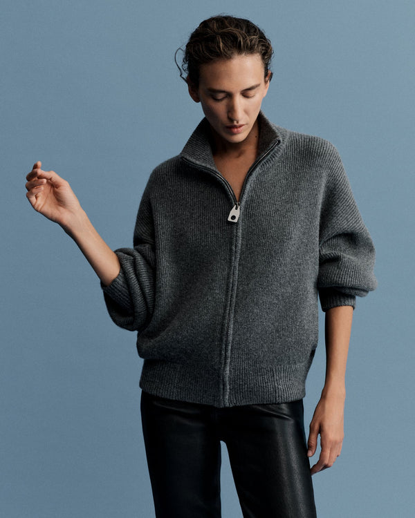 Women's Wool Cashmere Blend Atol Full Zip Cardigan in Graphite | Belstaff ROW