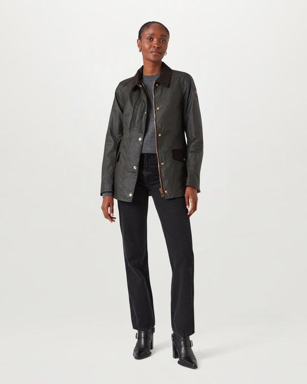 Women's Waxed Cotton Burghley Jacket in Faded Olive | Belstaff ROW