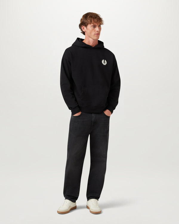 Men's Heavyweight Cotton Fleece Competition Hoodie in Black | Belstaff ROW