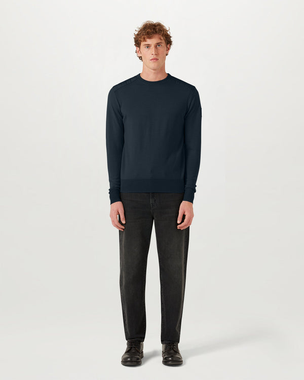 Men's Merino Wool Kerrigan Crewneck Jumper in Dark Ink | Belstaff ROW