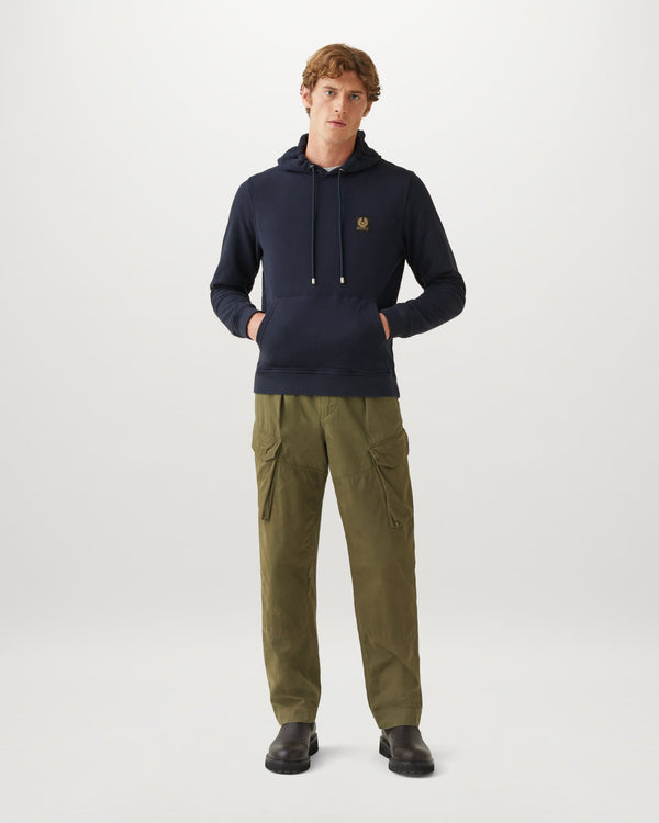Men's Cotton Fleece Belstaff Hoodie in Dark Ink | Belstaff ROW