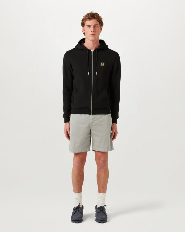 Men's Cotton Fleece Belstaff Full Zip Hoodie in Black | Belstaff ROW