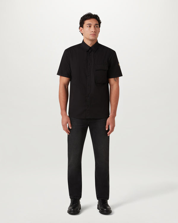 Men's Garment Dye Cotton Scale Short Sleeve Shirt in Black | Belstaff US