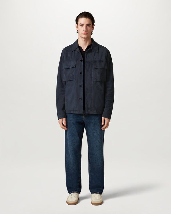 Men's Flyweight Suede Waymark Overshirt in Dark Ink | Belstaff US
