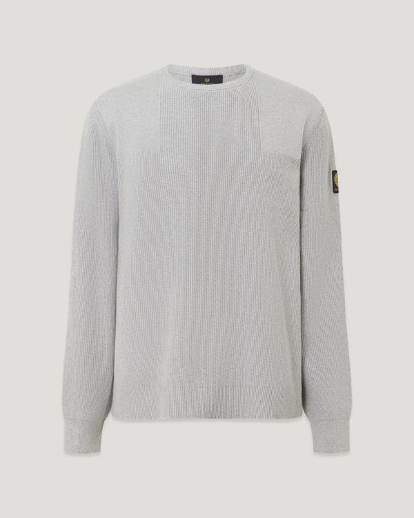 Men's Organic Cotton Commander Crewneck Jumper in Old Silver Heather | Belstaff US