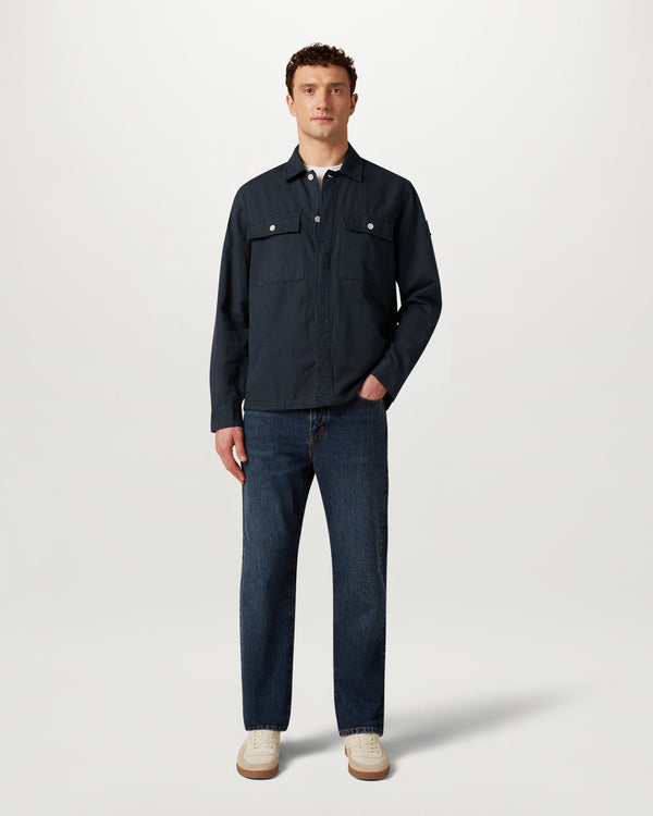 Men's Garment Dye Cotton Linen Maritime Overshirt in Dark Ink | Belstaff US